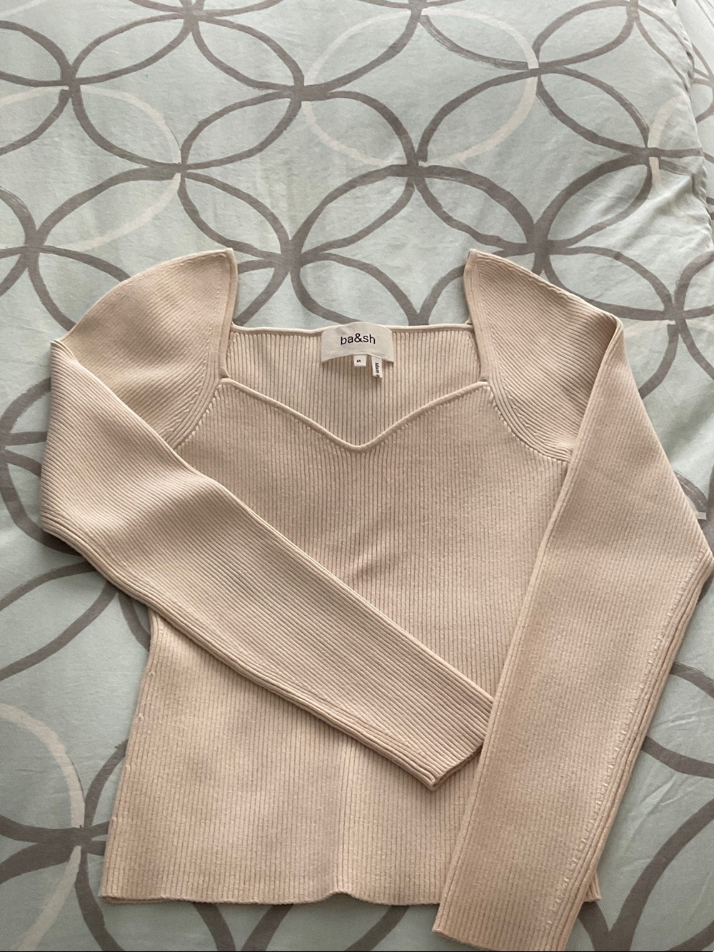 ba&sh Neutral Cream Ribbed V-Neck Sweater